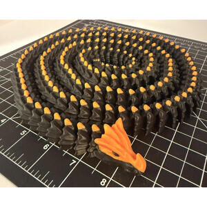 3D Printed LONG Dragon/Snake - PLA - Black and Orange - 5 Feet 4 Inches